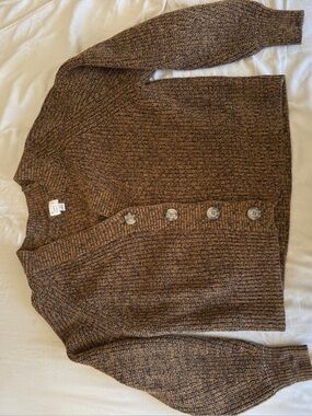 Cozy Brown Rib-Knit Button Cardigan Sweater